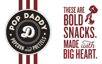 Logo de la marque Pop Daddy Snacks, Popcorn et Bretzels